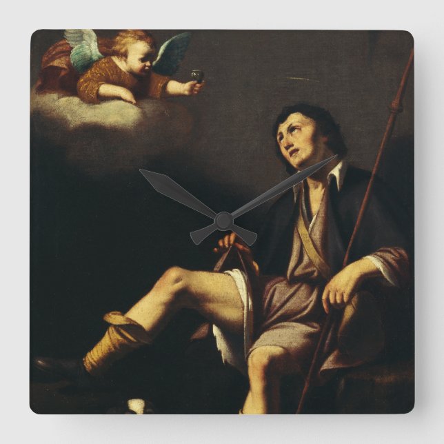Saint Roch und Angel von Typ François Quadratische Wanduhr (Vorderseite)
