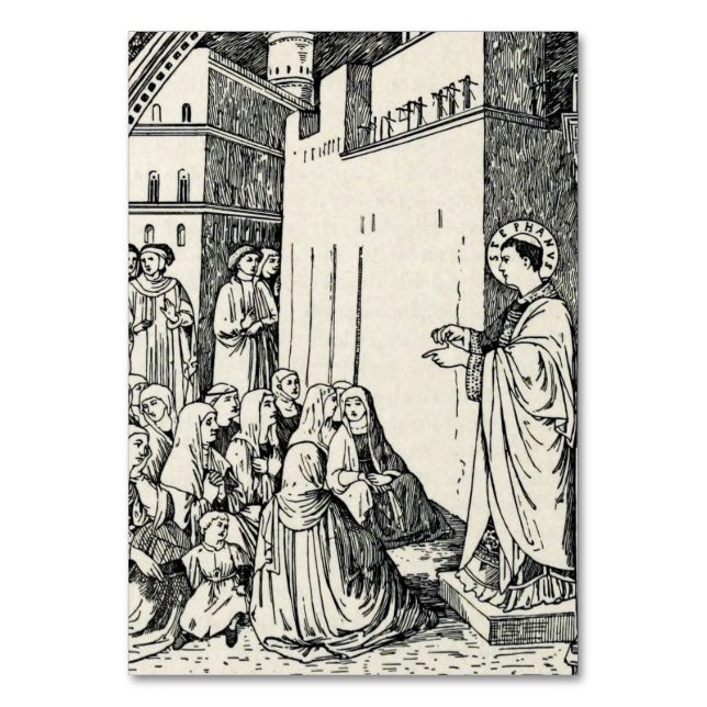 Saint Stephen Preaching von Fra Angelico Tischnummer (Vorderseite)
