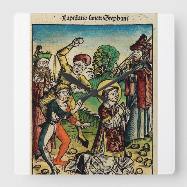 Saint Stephen Protomartyr First Martyr Quadratische Wanduhr (Vorderseite)