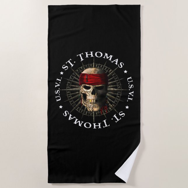 Saint Thomas USVI Pirate Skull Strandtuch (Vorderseite)