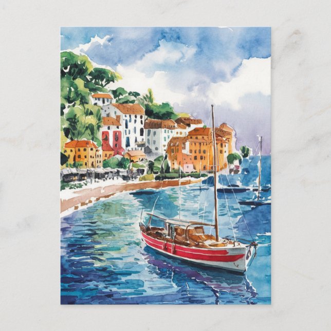 Saint Tropez Frankreich Aquarellmalerei Postkarte (Vorderseite)