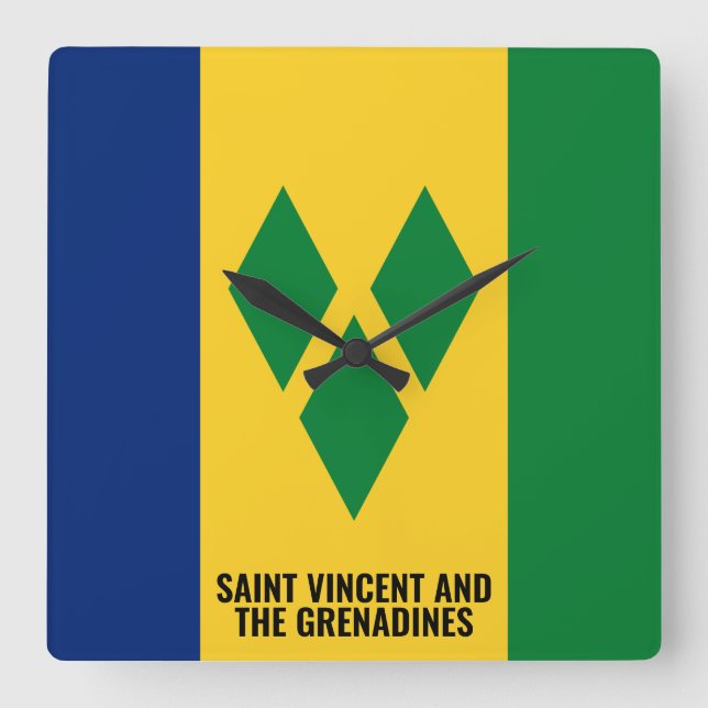 Saint Vincent und die Grenadinen-Fahne dazzling Quadratische Wanduhr (Vorderseite)