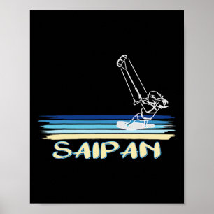Saipan Kitesurfing Strand Line Art Grafik Für Männ Poster