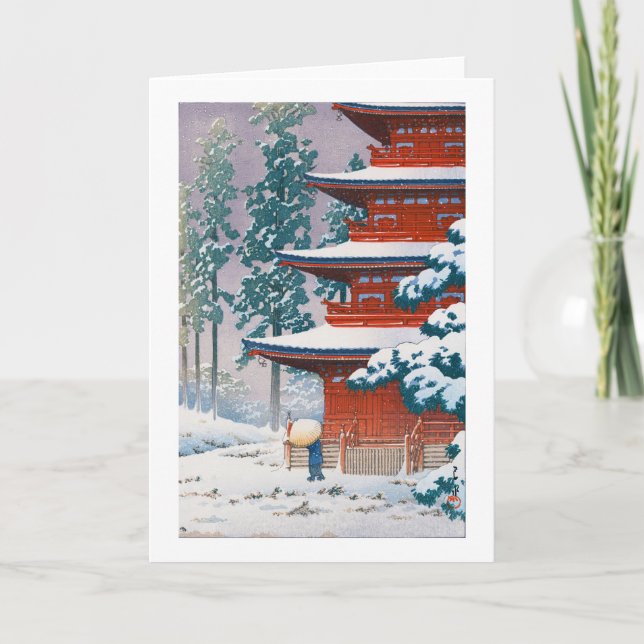 Saishoin Tempel in Snow, Hasui Kawase, Woodcut Karte (Vorderseite)