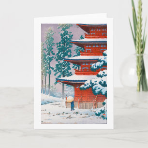Saishoin Tempel in Snow, Hasui Kawase, Woodcut Karte
