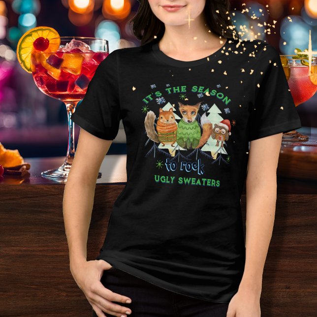 Saison der Rock Ugly Sweater Waldtiere Tri-Blend Shirt (Season to Rock Ugly Sweater woodland animals )
