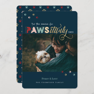 Saison für Pawsitivity Navy Blue Pet Hund Foto Feiertagskarte