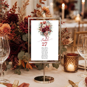 Saisonale Burgund-Gold-Blumen-Boho-Tischnummer Tischnummer
