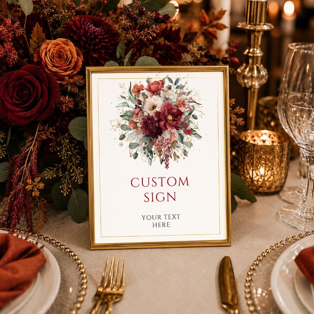 Saisonale burgunder-goldene Blumen Boho individuel Poster (Seasonal Burgundy Gold Floral Bohemian custom 8x10 sign

)