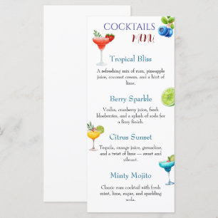 Saisonale Cocktailkarte mit Strandfarbe Erdbeere Menükarte