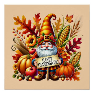 Saisonale Happy Thanksgiving gnome Party Poster