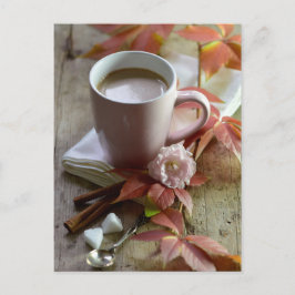 Saisonale rustikale Herbstkakao & Blätter noch Leb Postkarte