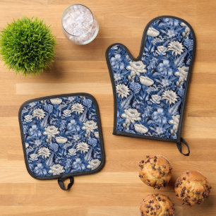 Saisonale Winter-Blume gekachelt Muster Ofenhandschuh & Topflappen-Set
