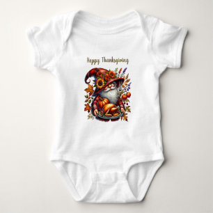 Saisonaler Erntedankfest Truthahn Gnom Abendessen Baby Strampler