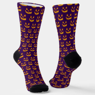 Saisonaler Halloween Lila Orange Carved Pumpkin Socken