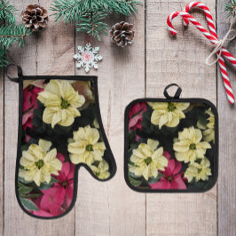 Saisonaler Holiday Poinsettias Botanischer Garten Ofenhandschuh & Topflappen-Set
