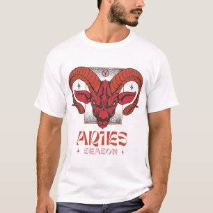Saisonales Aries-Widderhaupt in roter Linienkunst T-Shirt