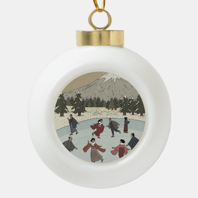 Saisonales Eislaufen Keramik Kugel-Ornament (Vorderseite)