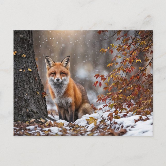 Saisons Gruß Weihnachtsfox und Schnee Feiertagspostkarte (Vorderseite)