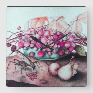 SAISON'S OBITS, STRAWBERRIES PEARS UND CICADA QUADRATISCHE WANDUHR
