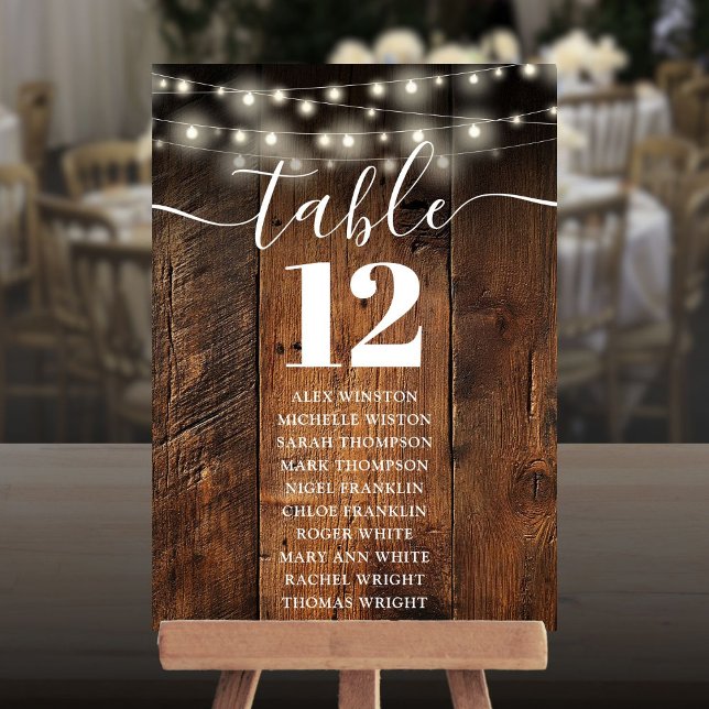 Saitenleuchten für die Tischnummer (String Lights Wood Table Number Seating Chart)