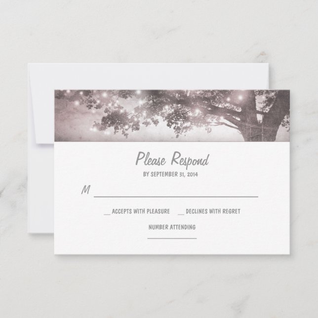 Saitenleuchten rustikale Hochzeitskarte RSVP (Vorderseite)