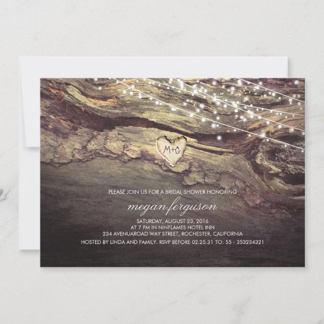 Saitenlichter Herz Rustikales Brautparty Einladung (Vorderseite)