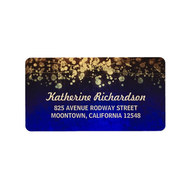 Saitenlichter Hochzeit blau und gold Adressaufkleber (Vorne)