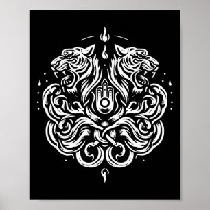Sak Yant Muay Thai Kunst Tattoo Doppelter Tiger Ki Poster