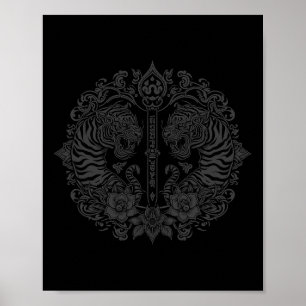 Sak Yant Muay Thai Kunst Tattoo Zwillings-Tiger Ki Poster