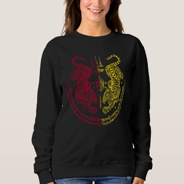 Sak Yant Thai Tattoo Twin Tiger Muay Magical Thail Sweatshirt (Vorderseite)