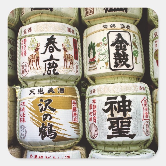 Sake Barrels von Nara Quadratischer Aufkleber (Vorderseite)