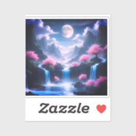 Sakora tree-Moonlit Waterfall with Cherr-pink Aufkleber