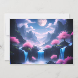 Sakora tree-Moonlit Waterfall with Cherr-pink Einladung