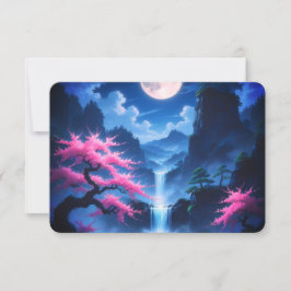 Sakora tree -Moonlit Waterfall with Cherry-nature RSVP Karte