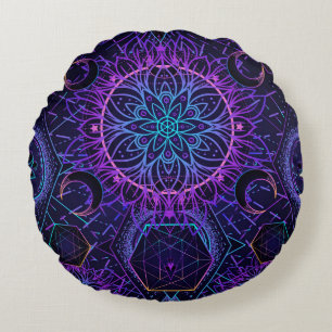 Sakrale Geometrie nahtloses Muster. Hindu-Symbole Rundes Kissen
