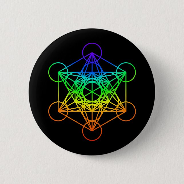 Sakraler Geometry Metatron-Kubus in Regenbogenfarb Button (Vorderseite)