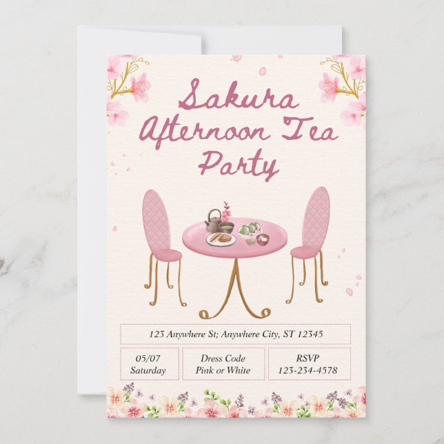 Sakura Afternoon Tea Party Invitation Einladung (Vorderseite)