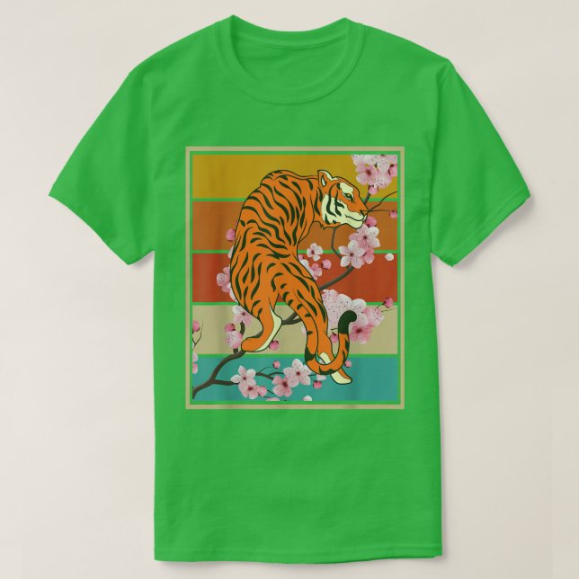 Sakura Animal Wild Cat Retro Cherry Blossom T-Shirt (Design vorne)