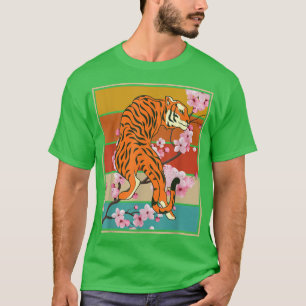 Sakura Animal Wild Cat Retro Cherry Blossom T-Shirt
