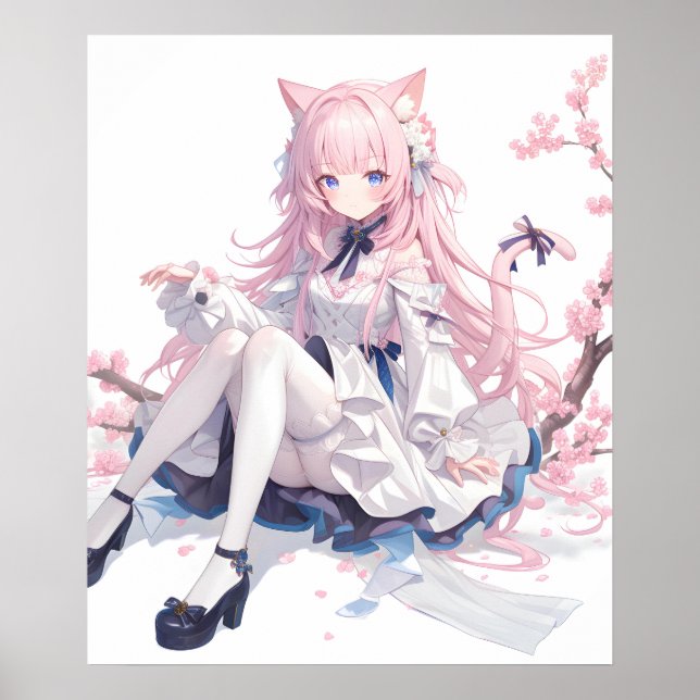 Sakura Anime Pink Cat Girl Poster (Vorne)