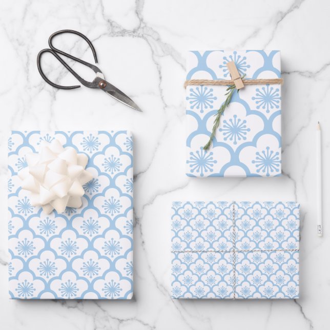 Sakura Baby Blue - White Geschenkpapier Set (Vorderseite)