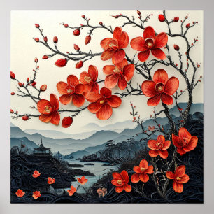 Sakura Baum Papierkunst Japanischer Kirschdruck Poster