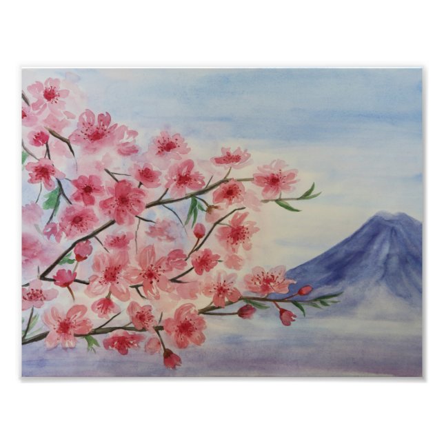 Sakura-Baumblüte und Fuji-Berg Fotodruck (Vorne)