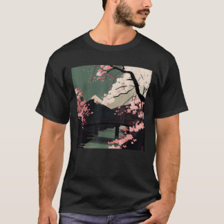Sakura Bliss Japanese Cherry Blossom River und Bri T-Shirt