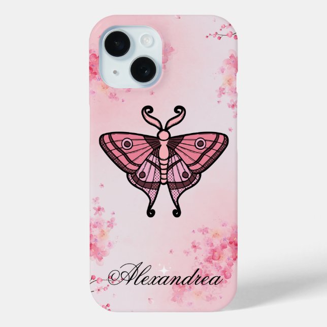 Sakura Bliss, rosa Moth, Sakura Hintergrund Case-Mate iPhone Hülle (Rückseite)
