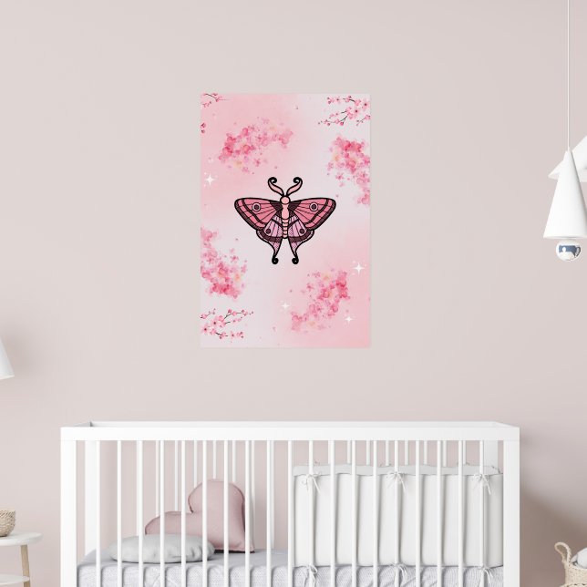 Sakura Bliss, rosa Moth, Sakura Hintergrund Poster (Kinderzimmer 2)