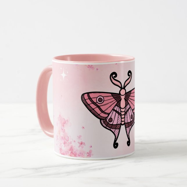 Sakura Bliss, rosa Moth, Sakura Hintergrund Tasse (Vorderseite Links)
