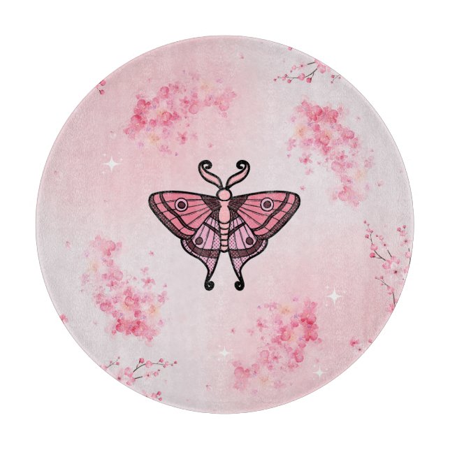 Sakura Bliss, rosa Moth und florale Sakura Schneidebrett (Vorderseite)