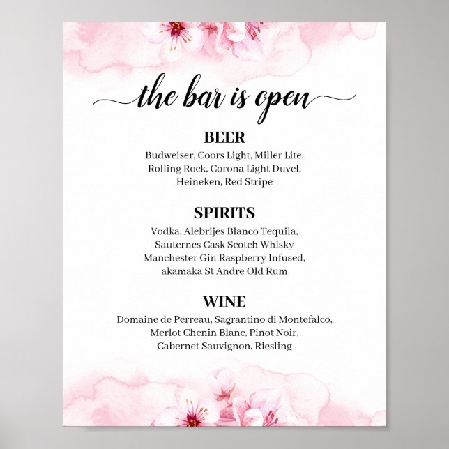 Sakura Blossom Calligraphy Wedding Bar Menu Sign Poster (Vorne)